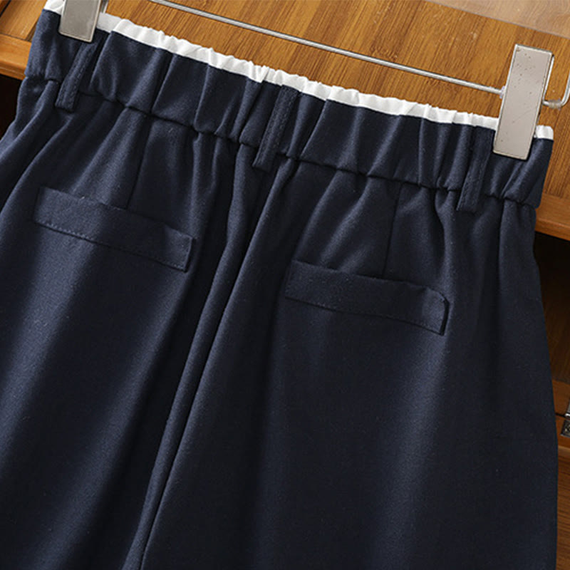 Buddha Stones Lässige Damenhose aus Baumwollleinen mit weitem Bein und Taschen im Hohlspitzen-Bund-Design