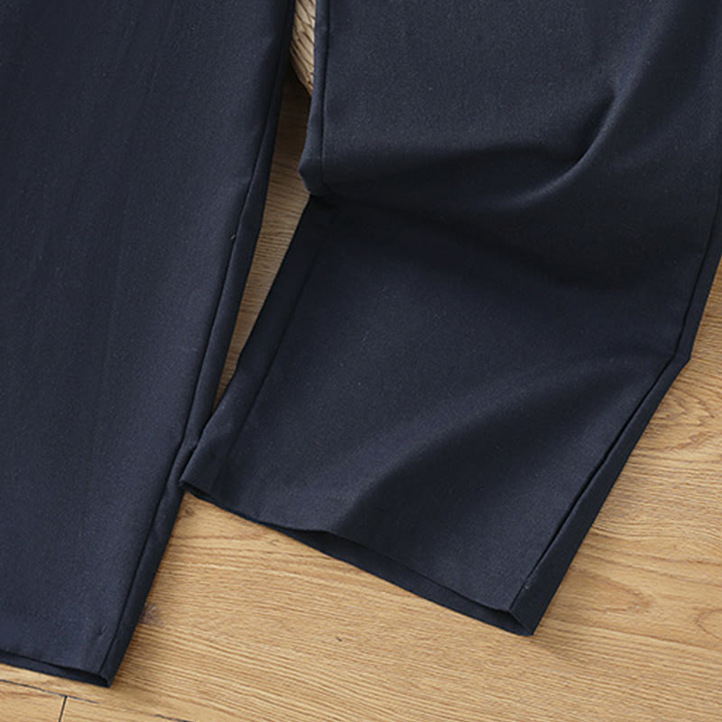 Buddha Stones Lässige Damenhose aus Baumwollleinen mit weitem Bein und Taschen im Hohlspitzen-Bund-Design