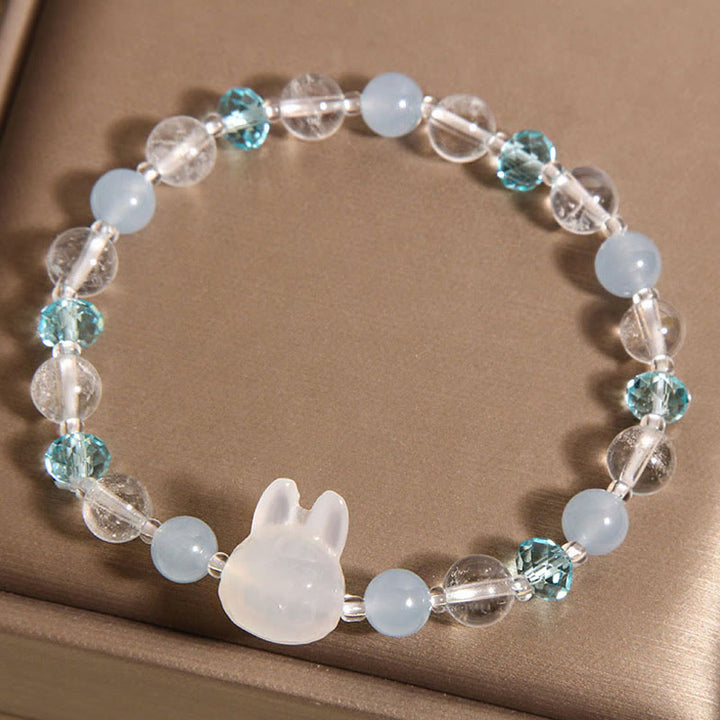 Buddha Stones Natürliches Kaninchen Aquamarin Weiß Kristall Heilung Armband - image 4