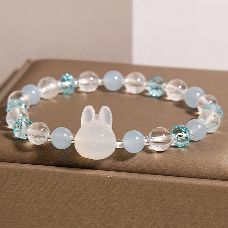 Buddha Stones Natürliches Kaninchen Aquamarin Weiß Kristall Heilung Armband - image 2