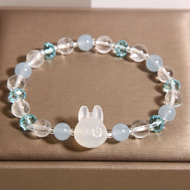 Buddha Stones Natürliches Kaninchen Aquamarin Weiß Kristall Heilung Armband - image 3
