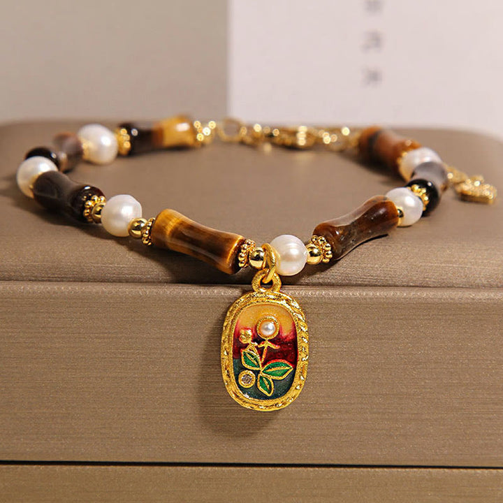 Buddha Stones Kraftarmband aus natürlichem Bambus und Tigerauge mit Perlen - Tigerauge (Handgelenkumfang: 18–22 cm) - image 1