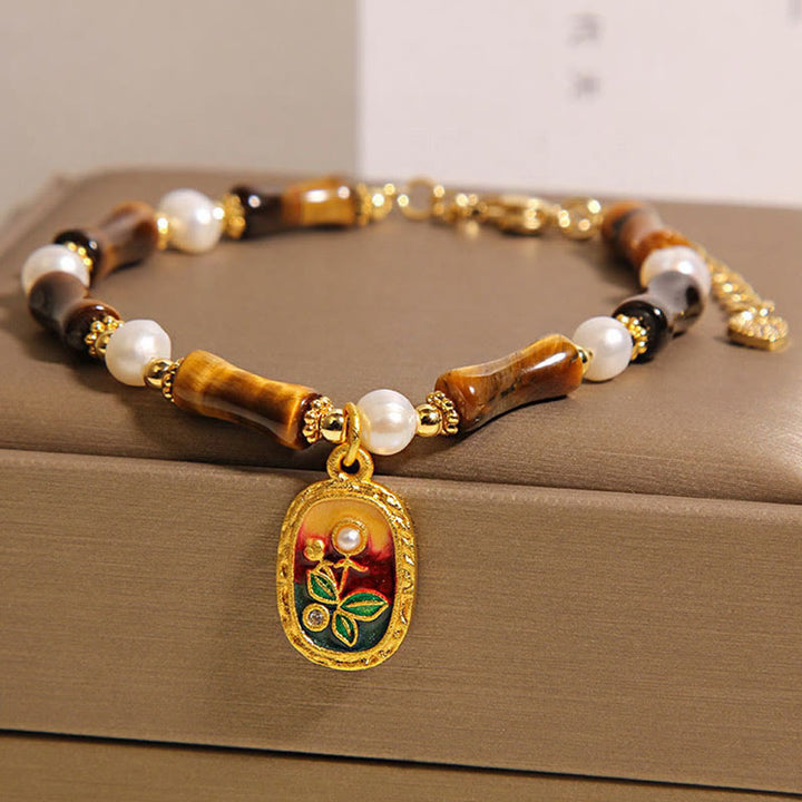 Buddha Stones Kraftarmband aus natürlichem Bambus und Tigerauge mit Perlen - image 2