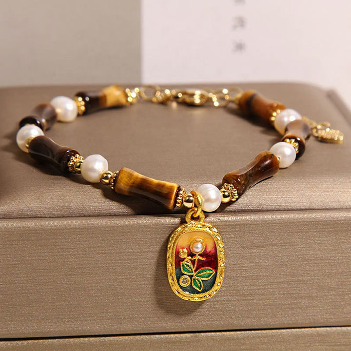 Buddha Stones Kraftarmband aus natürlichem Bambus und Tigerauge mit Perlen - image 3