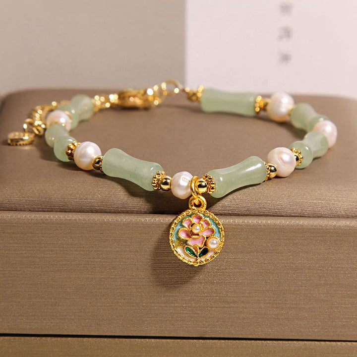 Buddha Stones Balance-Armband mit natürlicher Bambusblüte und grüner Aventurinperle - Grüner Aventurin (Handgelenkumfang: 18–22 cm) - image 1