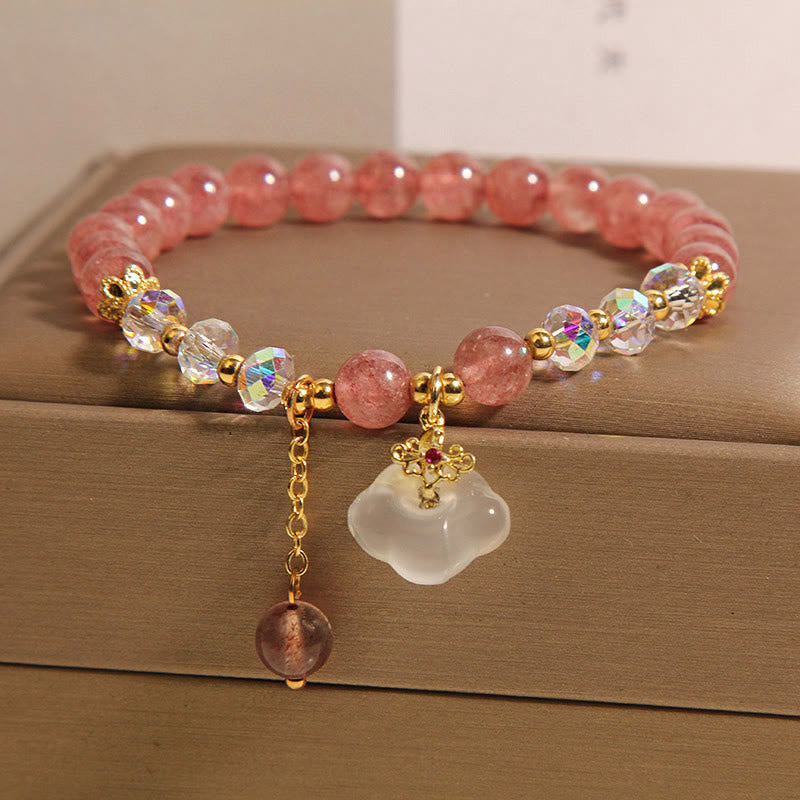 Buddha Stones Glücksbringende Wolken Erdbeerquarz Weißer Achat Weißer Kristall Positives Armband - image 2