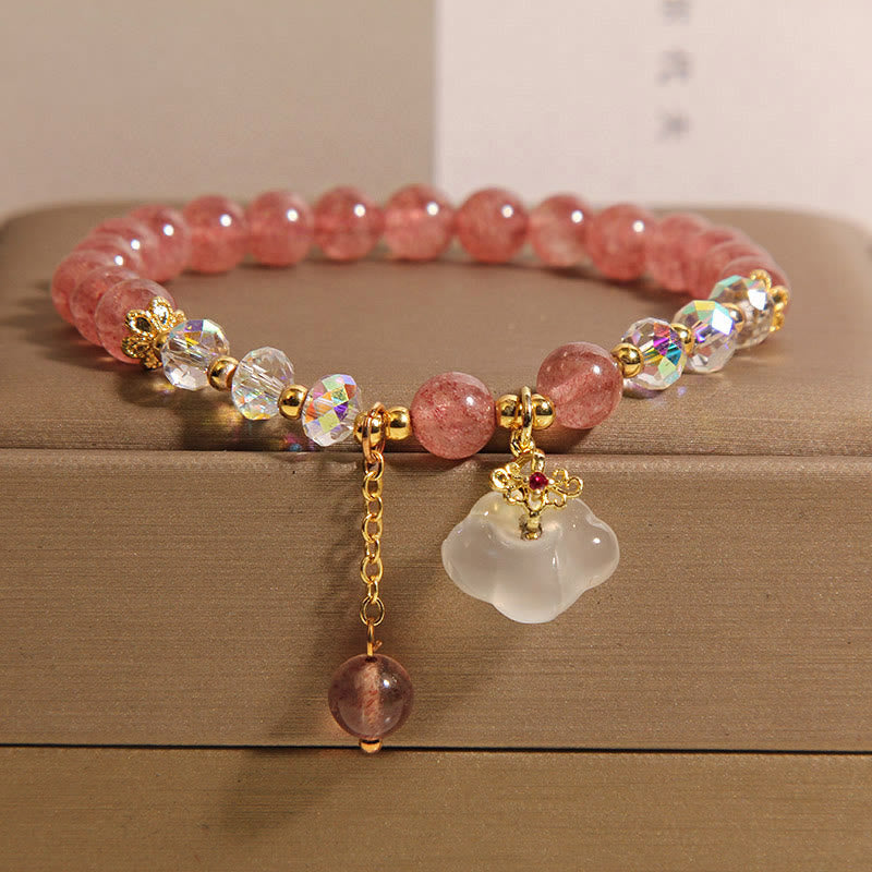 Buddha Stones Glücksbringende Wolken Erdbeerquarz Weißer Achat Weißer Kristall Positives Armband - Erdbeerquarz (Handgelenkumfang: 16–18 cm) - image 1