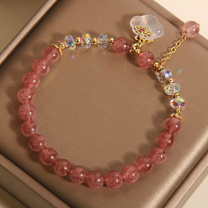 Buddha Stones Glücksbringende Wolken Erdbeerquarz Weißer Achat Weißer Kristall Positives Armband - image 5