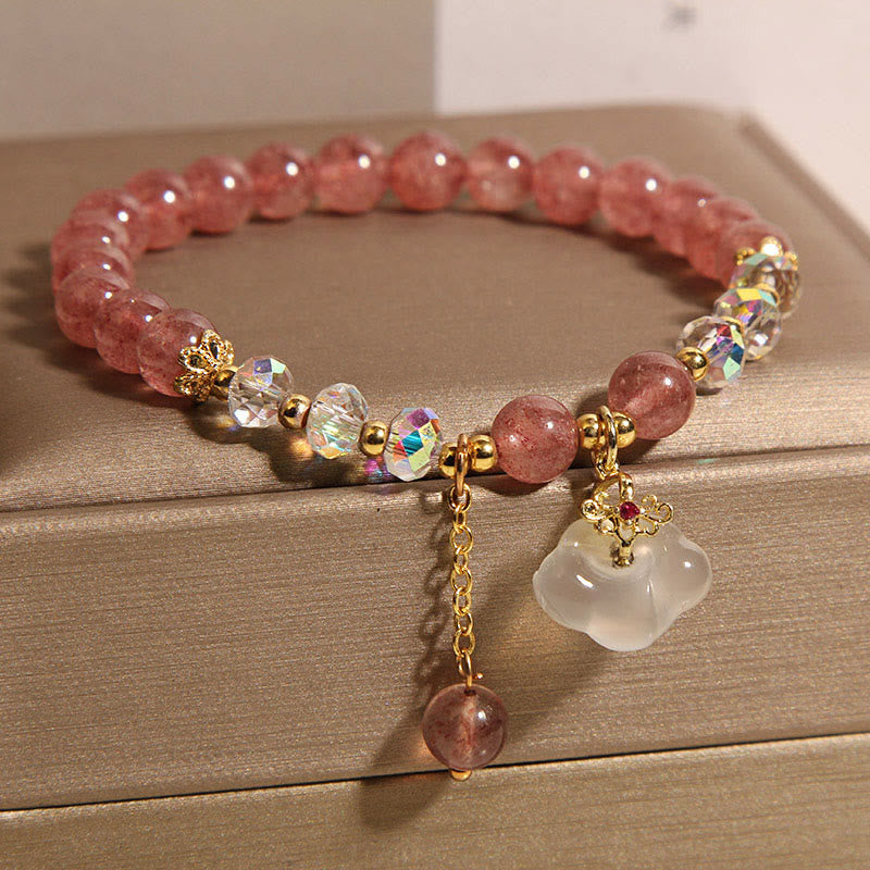 Buddha Stones Glücksbringende Wolken Erdbeerquarz Weißer Achat Weißer Kristall Positives Armband - image 3