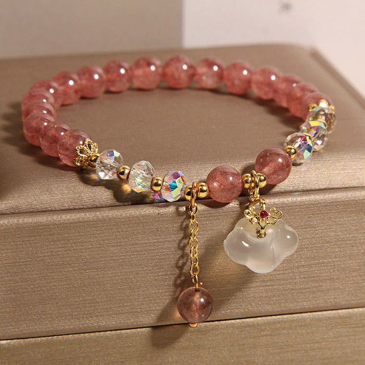 Buddha Stones Glücksbringende Wolken Erdbeerquarz Weißer Achat Weißer Kristall Positives Armband - image 3