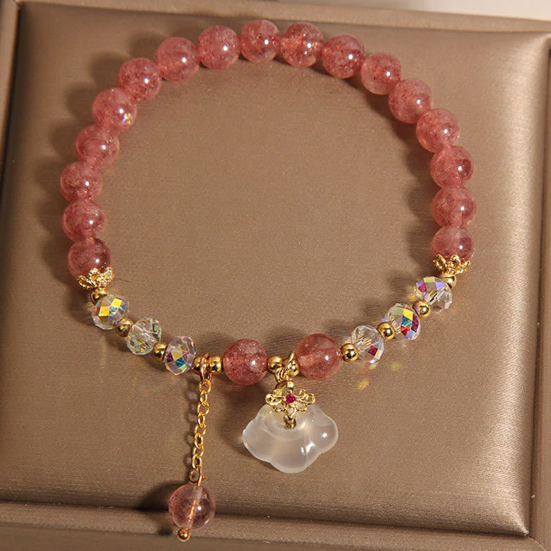 Buddha Stones Glücksbringende Wolken Erdbeerquarz Weißer Achat Weißer Kristall Positives Armband - image 4