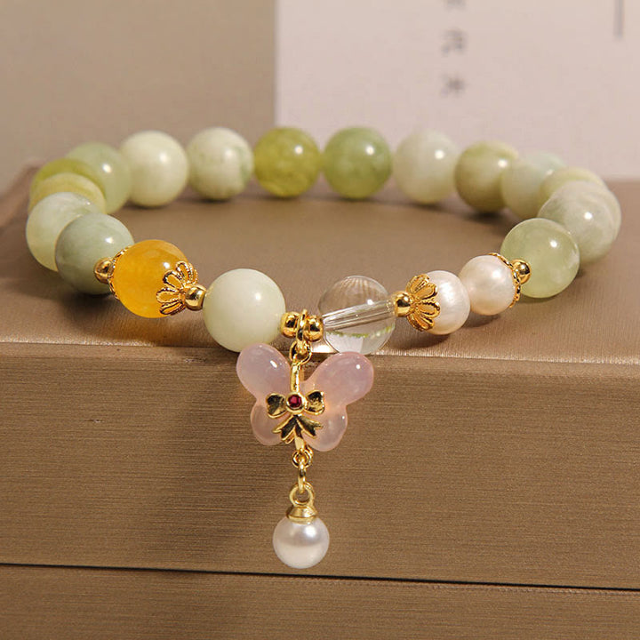Buddha Stones Natürlicher Schmetterling Serpentin Jade Yanyuan Achat Glücksarmband - image 2