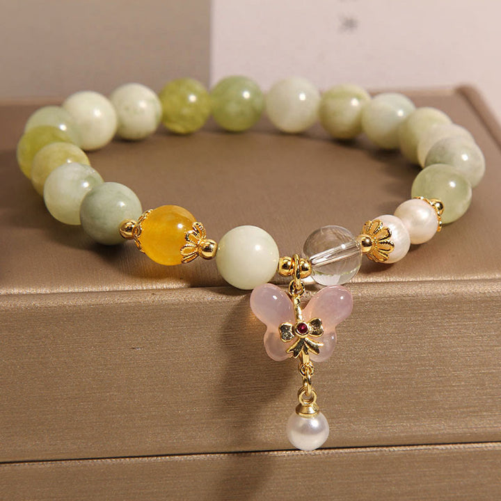Buddha Stones Natürlicher Schmetterling Serpentin Jade Yanyuan Achat Glücksarmband - image 3