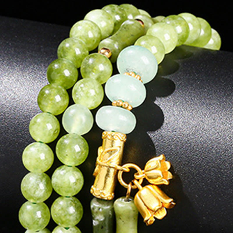 Buddha Stones Retro Mehrschichtiges Maiglöckchen-Bambus-Grün-Chalcedon-Kraftarmband - image 13