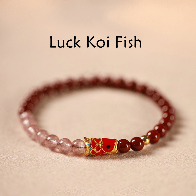 Buddha Stones Natürlicher Zinnoberrosa Kristall Erdbeerquarz Glücksbringer Koi Fisch Segensarmband - Zinnober-5mm & Erdbeerquarz & Großer Koi - image 1