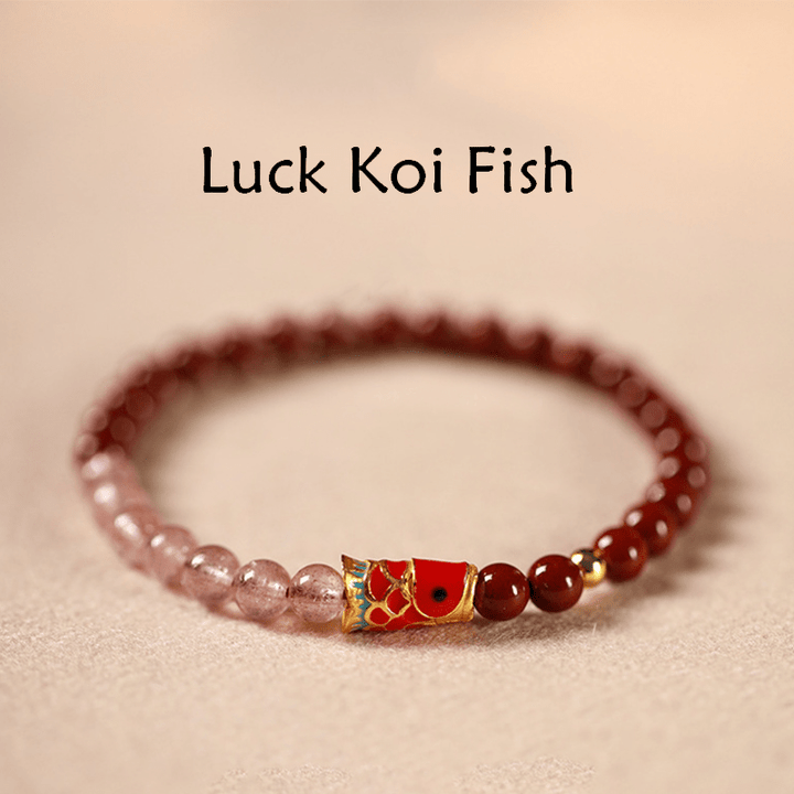 Buddha Stones Natürlicher Zinnoberrosa Kristall Erdbeerquarz Glücksbringer Koi Fisch Segensarmband - Zinnober-5mm & Erdbeerquarz & Großer Koi - image 1