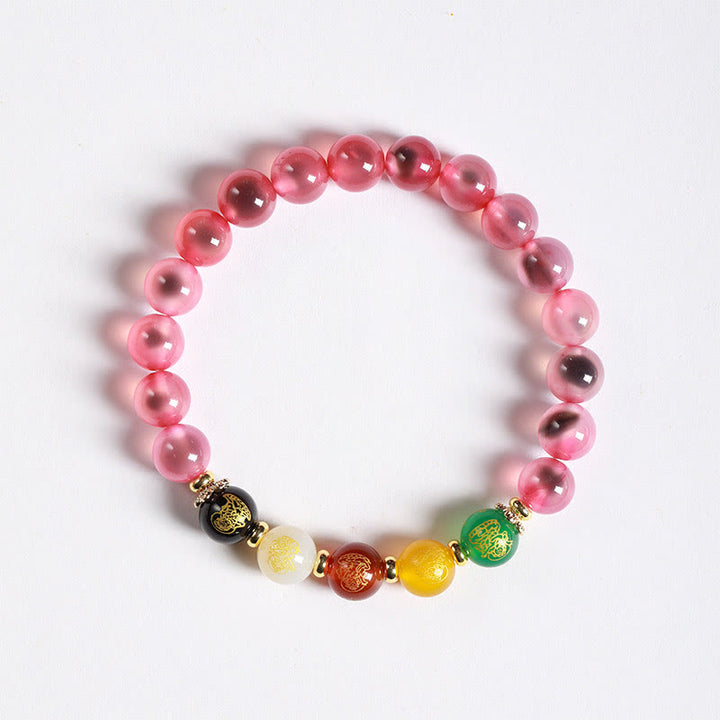 Buddha Stones Natürliches buntes Candy-Achat-Armband mit fünf Göttern des Reichtums und Harmonie - Rosa Candy-Achat (Handgelenkumfang: 14–15 cm) - image 4