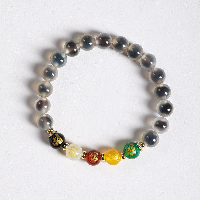 Buddha Stones Natürliches buntes Candy-Achat-Armband mit fünf Göttern des Reichtums und Harmonie - Weißer Candy-Achat (Handgelenkumfang: 14–15 cm) - image 5