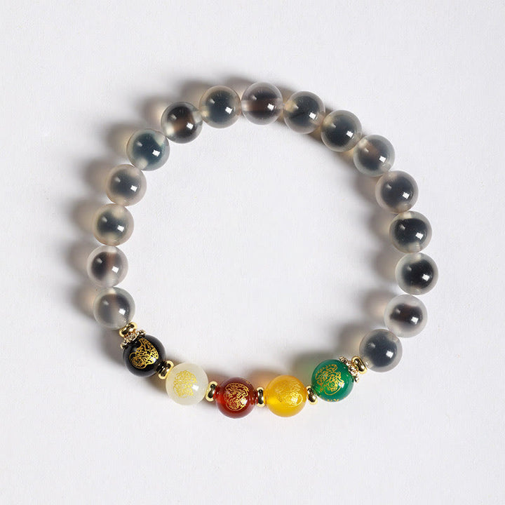 Buddha Stones Natürliches buntes Candy-Achat-Armband mit fünf Göttern des Reichtums und Harmonie - Weißer Candy-Achat (Handgelenkumfang: 14–15 cm) - image 5