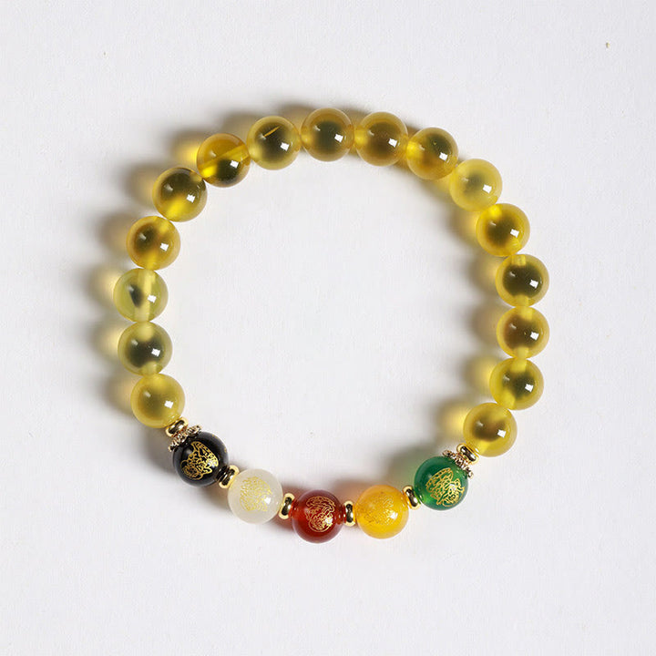 Buddha Stones Natürliches buntes Candy-Achat-Armband mit fünf Göttern des Reichtums und Harmonie - Gelber Candy-Achat (Handgelenkumfang: 14–15 cm) - image 3