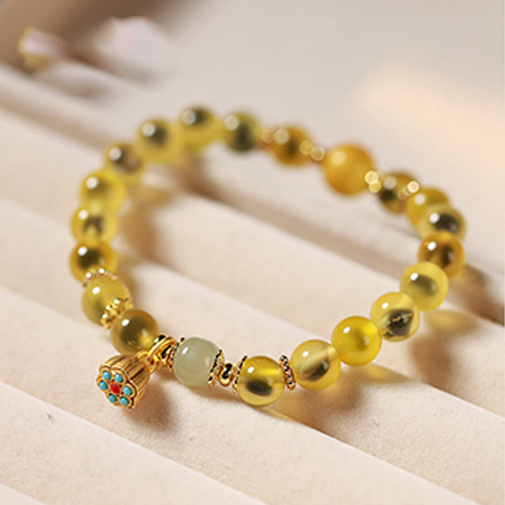 Buddha Stones Natürliches buntes Candy-Achat-Goldenes Lotus-Pod-Heilarmband - image 10
