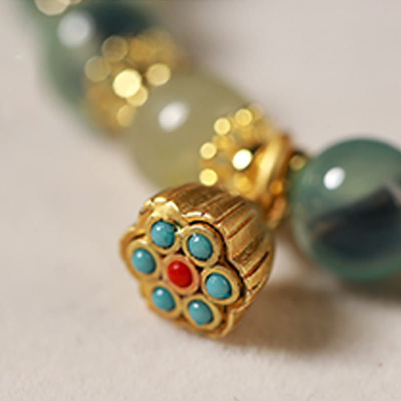 Buddha Stones Natürliches buntes Candy-Achat-Goldenes Lotus-Pod-Heilarmband - image 8