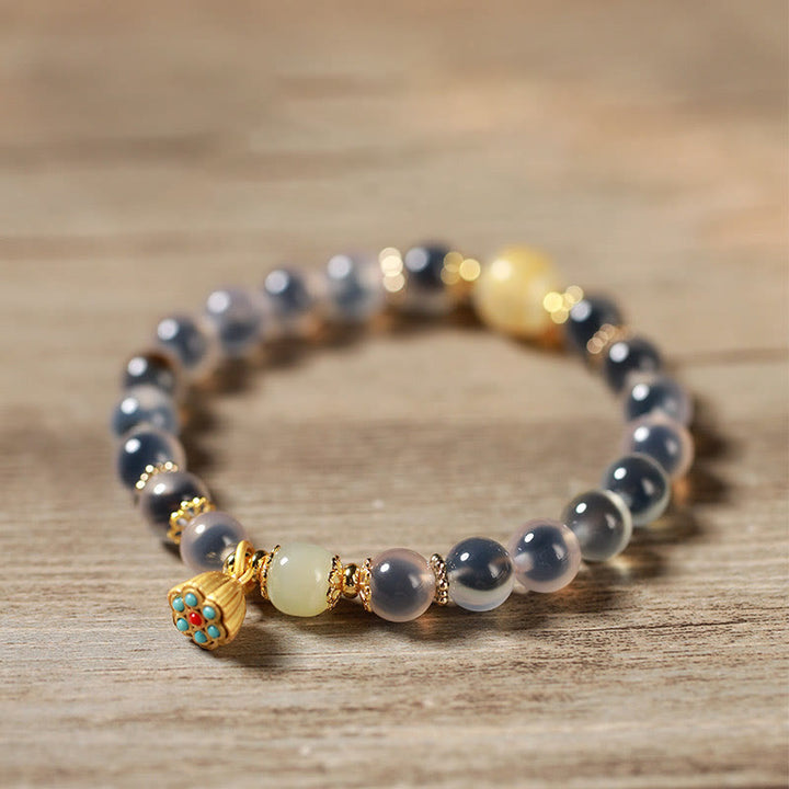 Buddha Stones Natürliches buntes Candy-Achat-Goldenes Lotus-Pod-Heilarmband - image 13