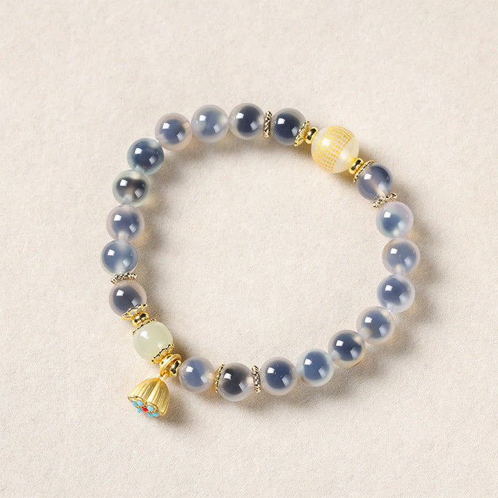 Buddha Stones Natürliches buntes Candy-Achat-Goldenes Lotus-Pod-Heilarmband - Weißer Candy-Achat (Handgelenkumfang: 14–15 cm) - image 12