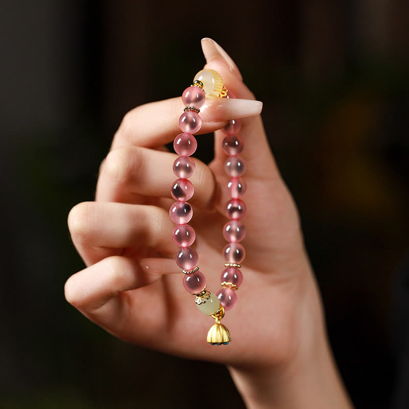 Buddha Stones Natürliches buntes Candy-Achat-Goldenes Lotus-Pod-Heilarmband - image 16
