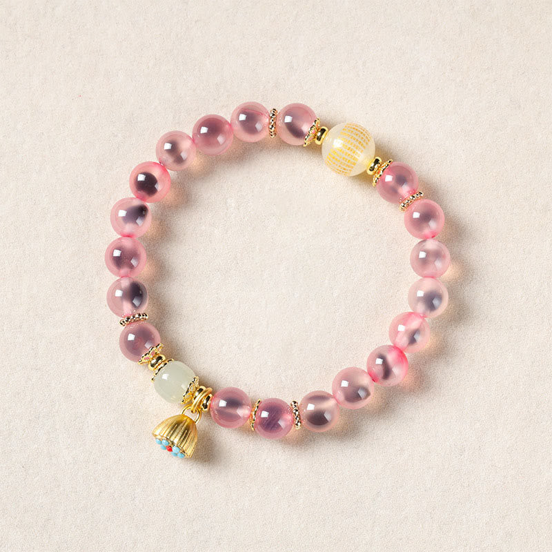 Buddha Stones Natürliches buntes Candy-Achat-Goldenes Lotus-Pod-Heilarmband - Rosa Candy-Achat (Handgelenkumfang: 14–15 cm) - image 14