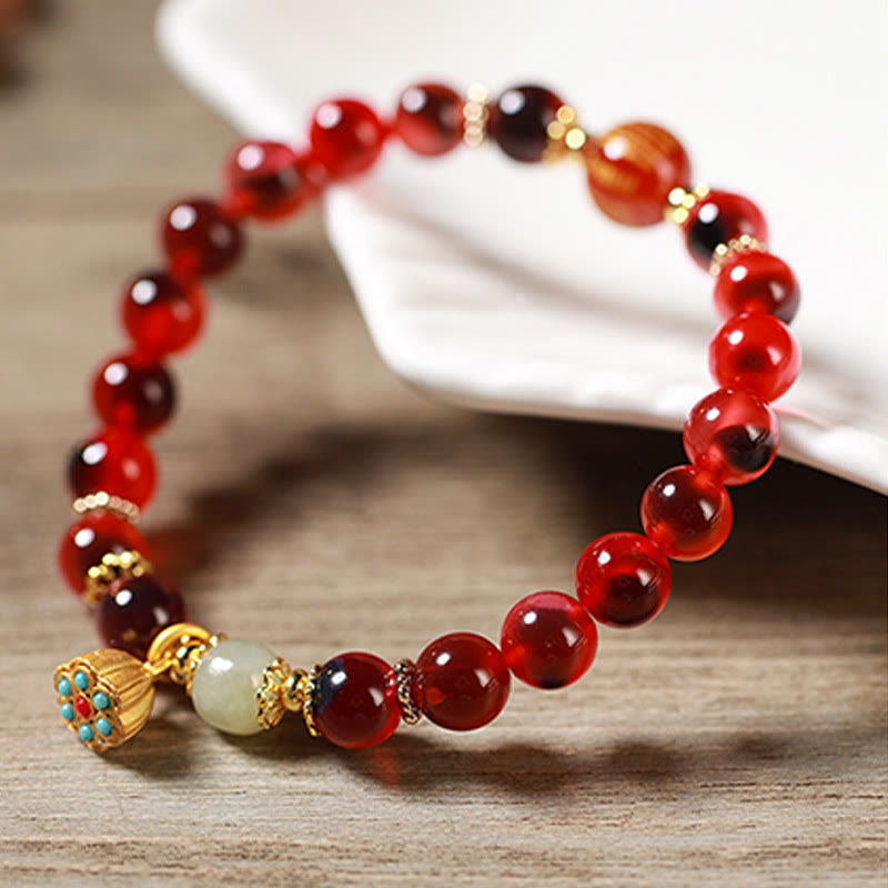 Buddha Stones Natürliches buntes Candy-Achat-Goldenes Lotus-Pod-Heilarmband - image 18