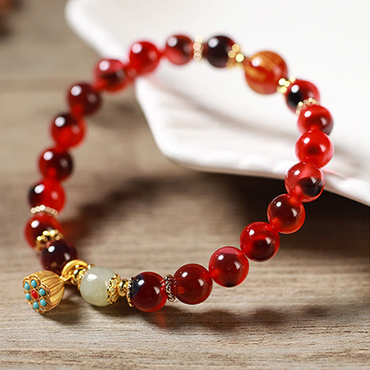 Buddha Stones Natürliches buntes Candy-Achat-Goldenes Lotus-Pod-Heilarmband - image 18