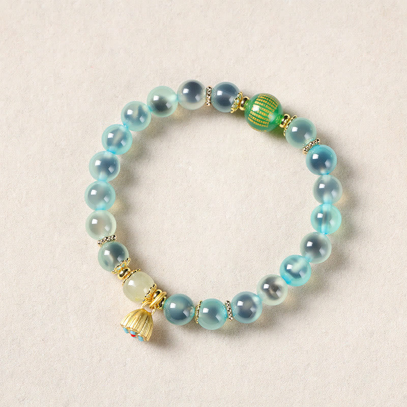 Buddha Stones Natürliches buntes Candy-Achat-Goldenes Lotus-Pod-Heilarmband - image 3