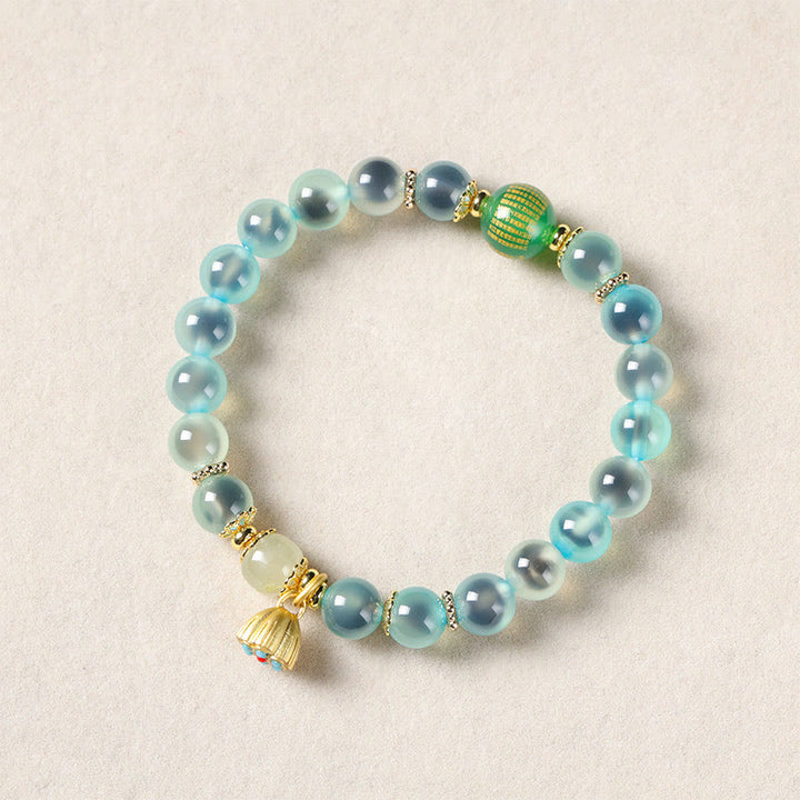 Buddha Stones Natürliches buntes Candy-Achat-Goldenes Lotus-Pod-Heilarmband - image 3