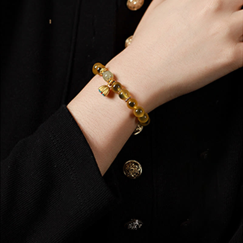 Buddha Stones Natürliches buntes Candy-Achat-Goldenes Lotus-Pod-Heilarmband - image 11