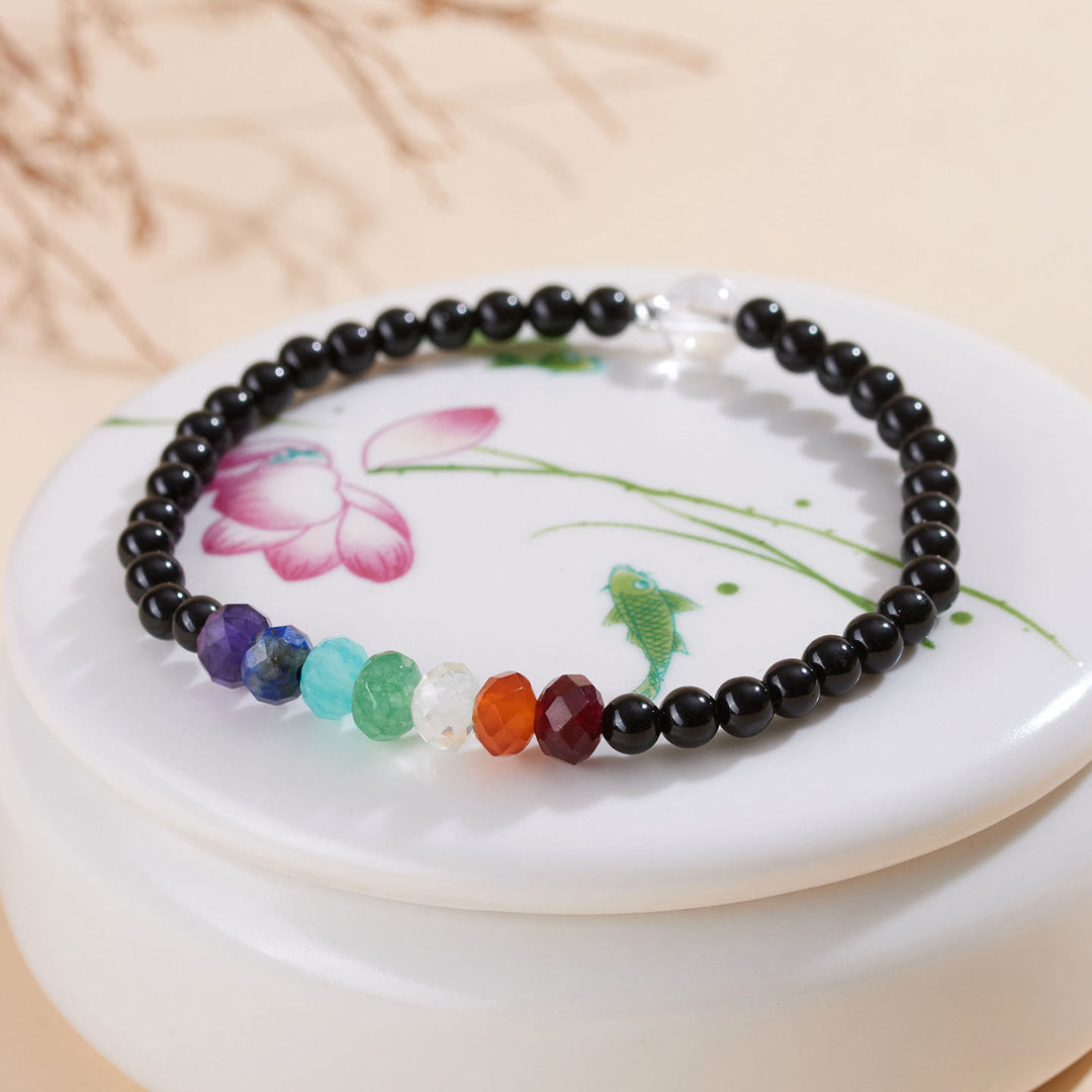 Buddha Stones Armband aus ultrafeinem, 4 mm schwarzem Turmalin und bunten Steinen - image 3