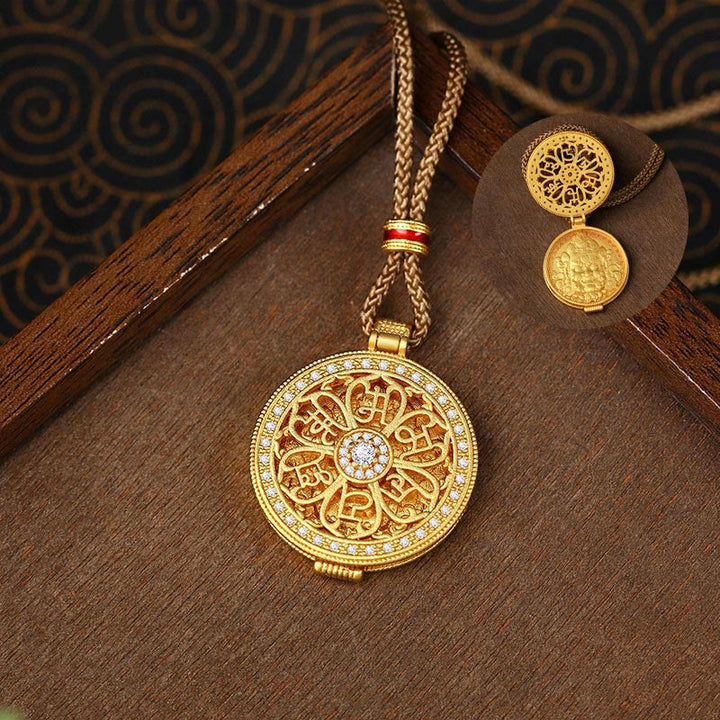 Halskette mit Anhänger aus Buddha Stones „ Om Mani Padme Hum“, zum Öffnen, Kupfer, vergoldet, Reichtum - image 2