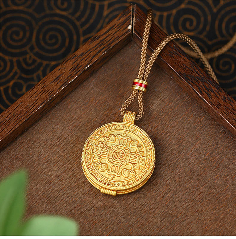 Halskette mit Anhänger aus Buddha Stones „ Om Mani Padme Hum“, zum Öffnen, Kupfer, vergoldet, Reichtum - image 3