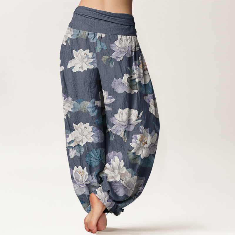 Buddha Stones Lässige, elegante Haremshose mit Lotus-Print-Design für Damen mit elastischer Taille - image 3