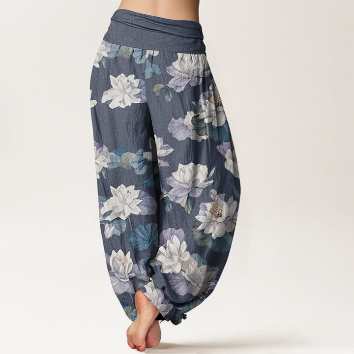 Buddha Stones Lässige, elegante Haremshose mit Lotus-Print-Design für Damen mit elastischer Taille - image 2
