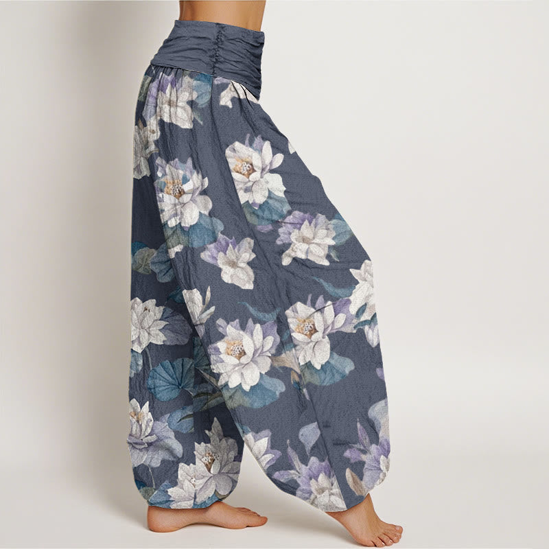Buddha Stones Lässige, elegante Haremshose mit Lotus-Print-Design für Damen mit elastischer Taille - image 2
