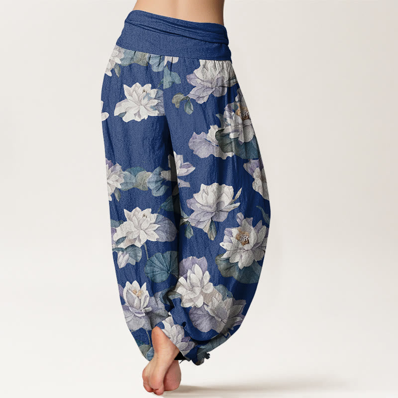 Buddha Stones Lässige, elegante Haremshose mit Lotus-Print-Design für Damen mit elastischer Taille - image 6