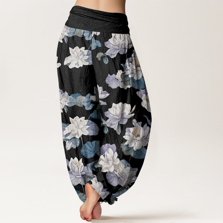 Buddha Stones Lässige, elegante Haremshose mit Lotus-Print-Design für Damen mit elastischer Taille - image 10