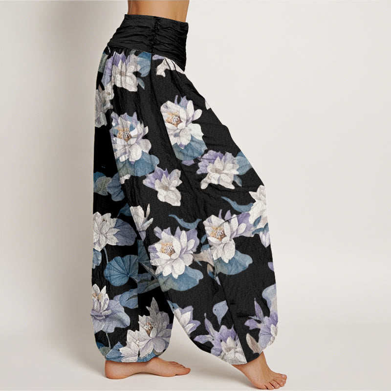 Buddha Stones Lässige, elegante Haremshose mit Lotus-Print-Design für Damen mit elastischer Taille - image 9
