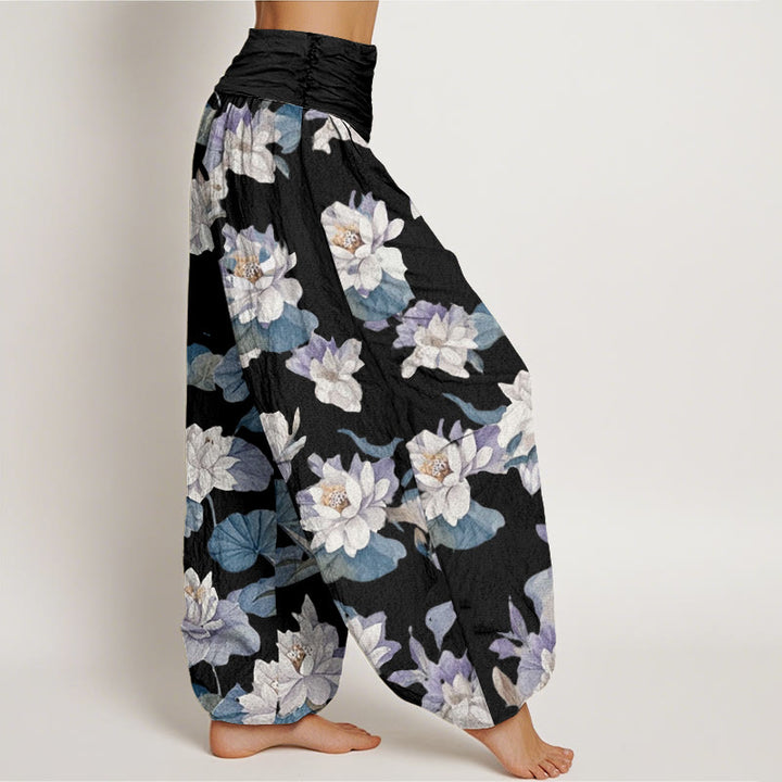 Buddha Stones Lässige, elegante Haremshose mit Lotus-Print-Design für Damen mit elastischer Taille - image 9