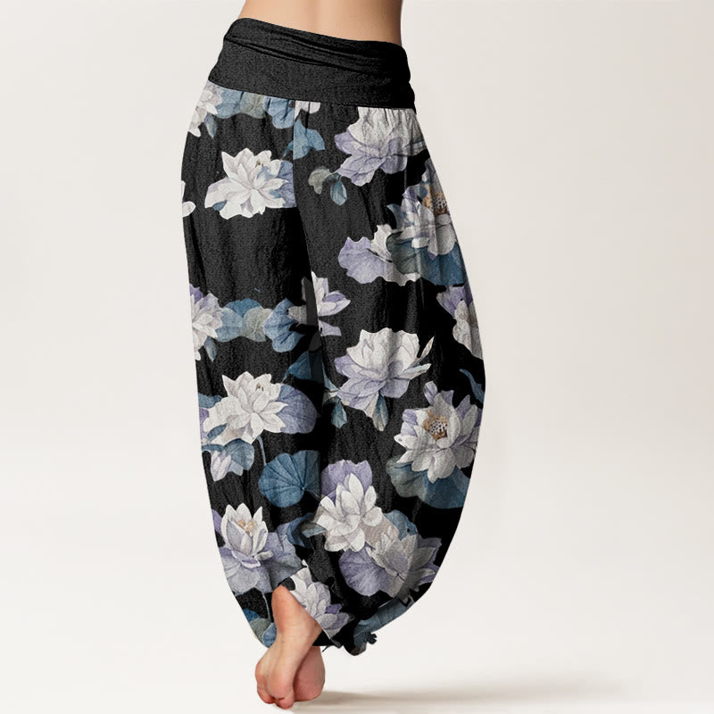 Buddha Stones Lässige, elegante Haremshose mit Lotus-Print-Design für Damen mit elastischer Taille - image 9