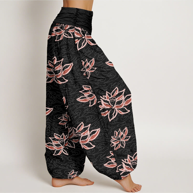 Lässige Haremshose mit Lotuslinienmuster für Damen mit elastischer Taille und Buddha Stones - image 2
