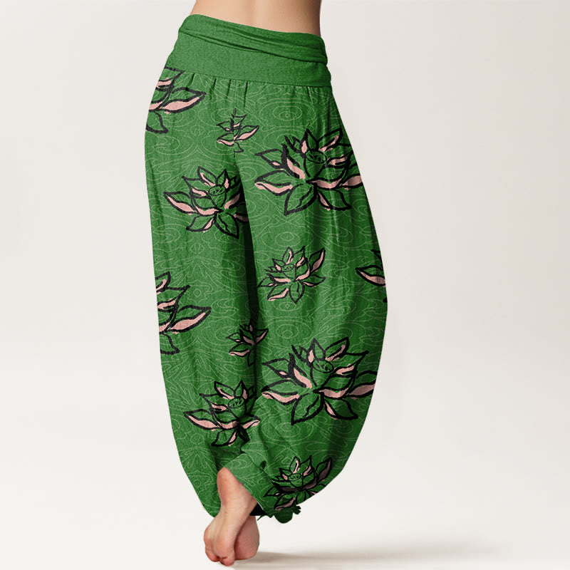 Lässige Haremshose mit Lotuslinienmuster für Damen mit elastischer Taille und Buddha Stones - image 7