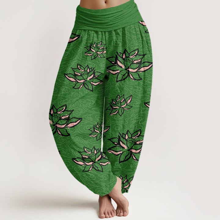 Lässige Haremshose mit Lotuslinienmuster für Damen mit elastischer Taille und Buddha Stones - WaldGrün - US22， UK/AU26，EU54 (6XL) - image 5