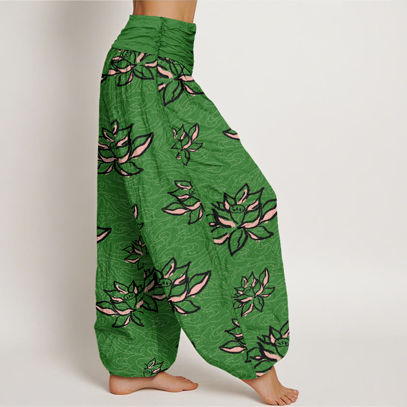 Lässige Haremshose mit Lotuslinienmuster für Damen mit elastischer Taille und Buddha Stones - image 6